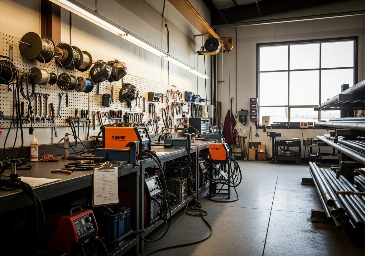 Industrial welding shop with equipment, tools, and fabrication workstations ready for field deployment.