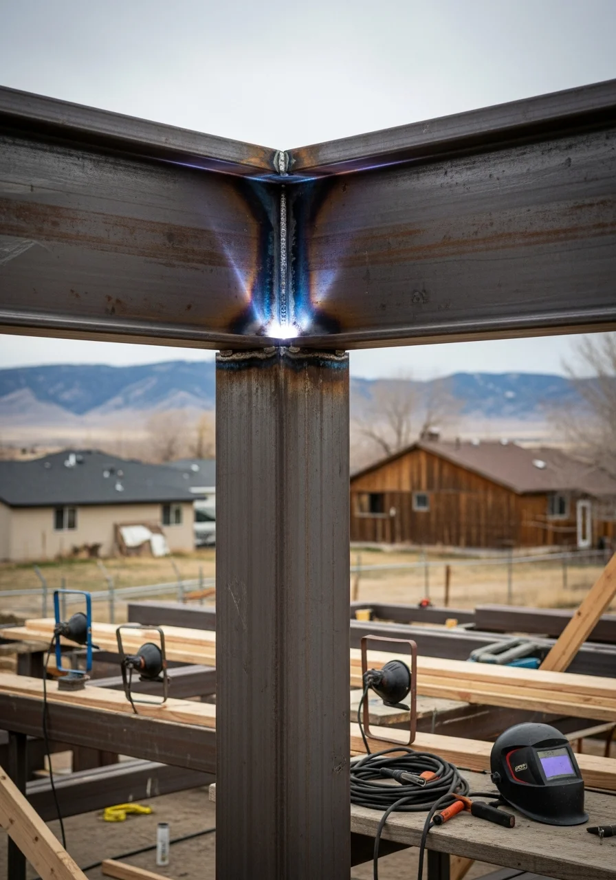 Construction crew working on residential project in Laramie neighborhood.