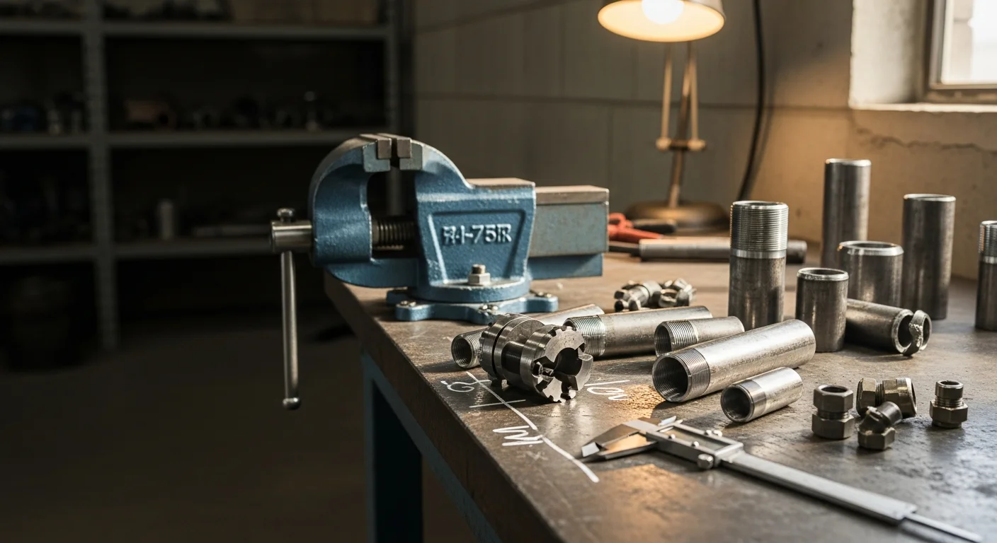 A fabricated pipe fitting assembly installed inside a commercial facility in Evans, CO, showing aligned pipe runs and secure threaded connections ready for service.